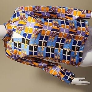 🌈 Elin Abstruse  V Neck Keyhole Choker Style Lightweight Long Sleeve Blouse